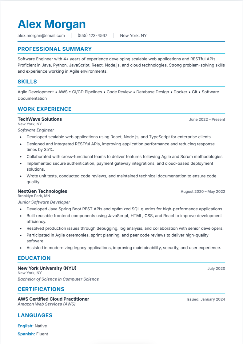 ATS-friendly professional resume template preview