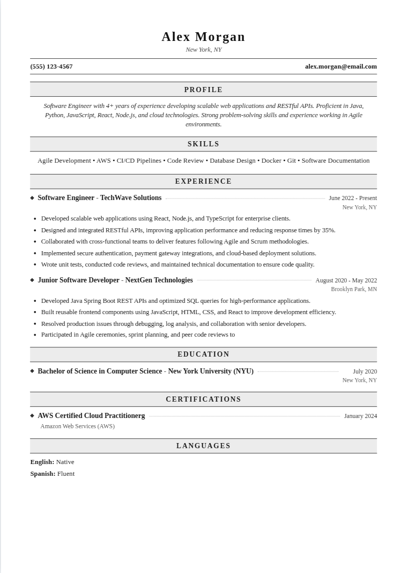 Classic Serif ATS-friendly resume template