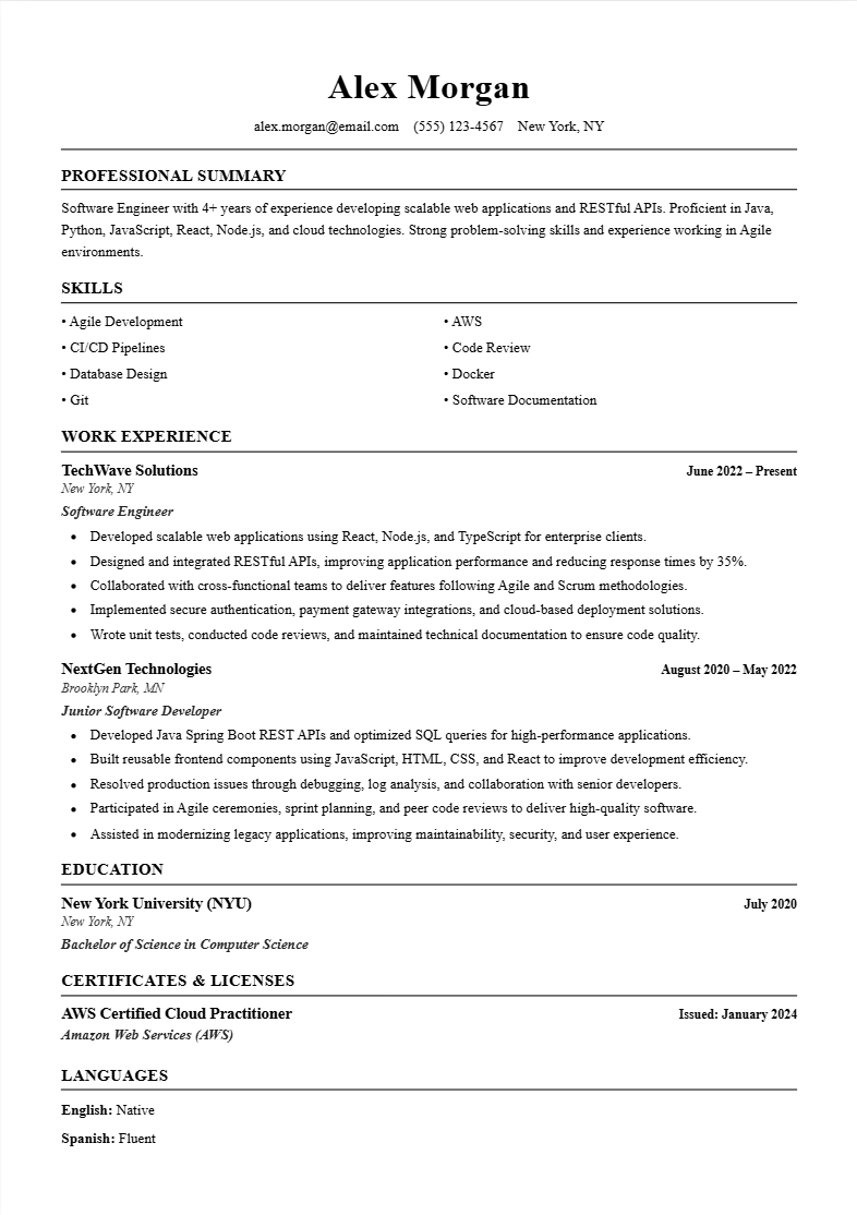ATS-friendly modern resume template preview
