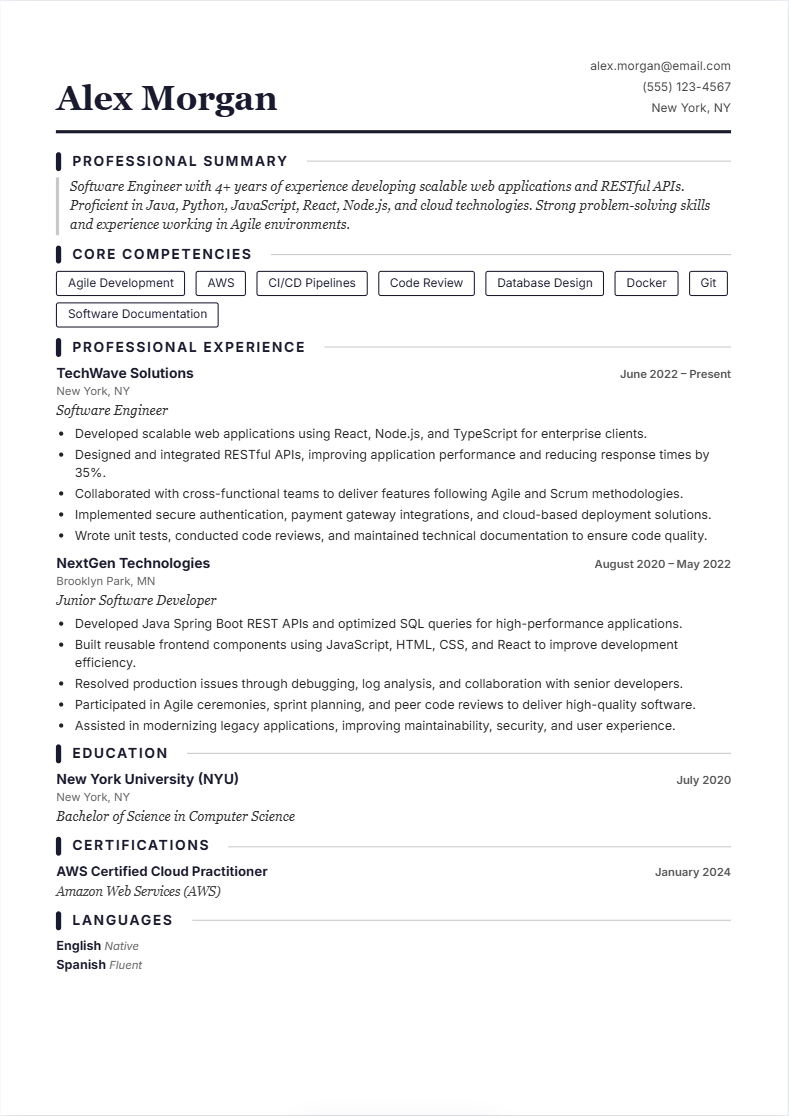 ATS-friendly clean resume template preview