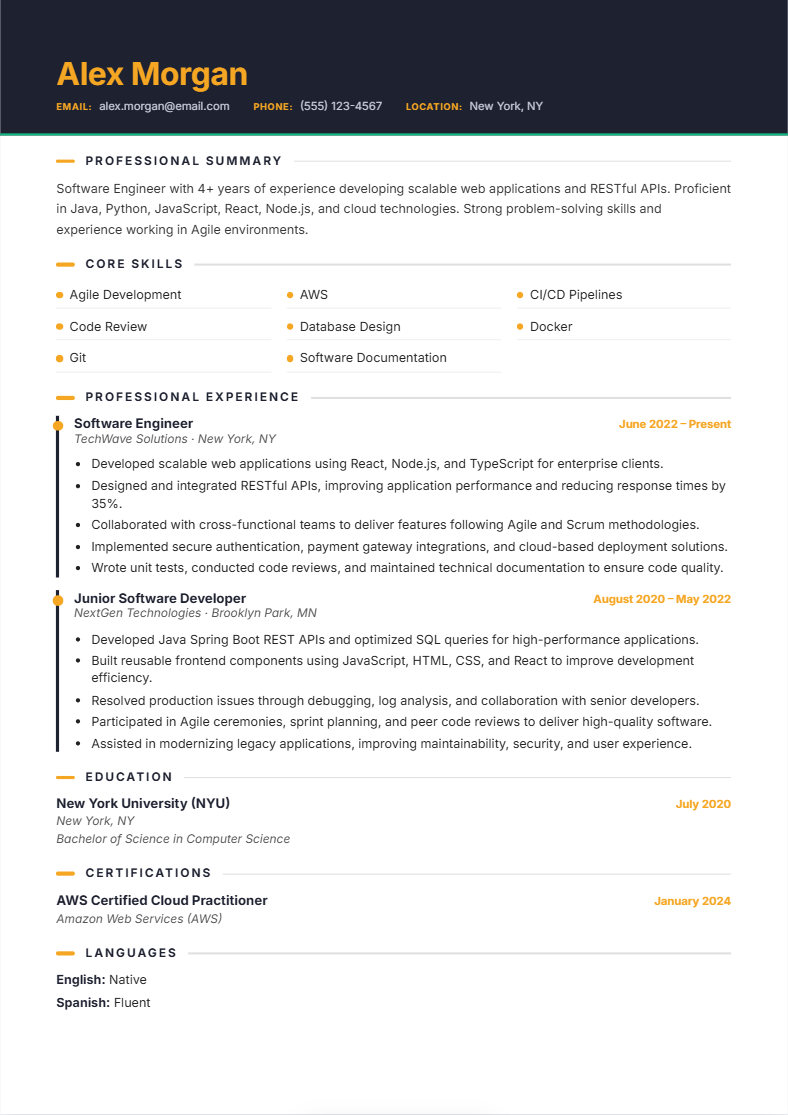 Dark Sidebar ATS-friendly resume template