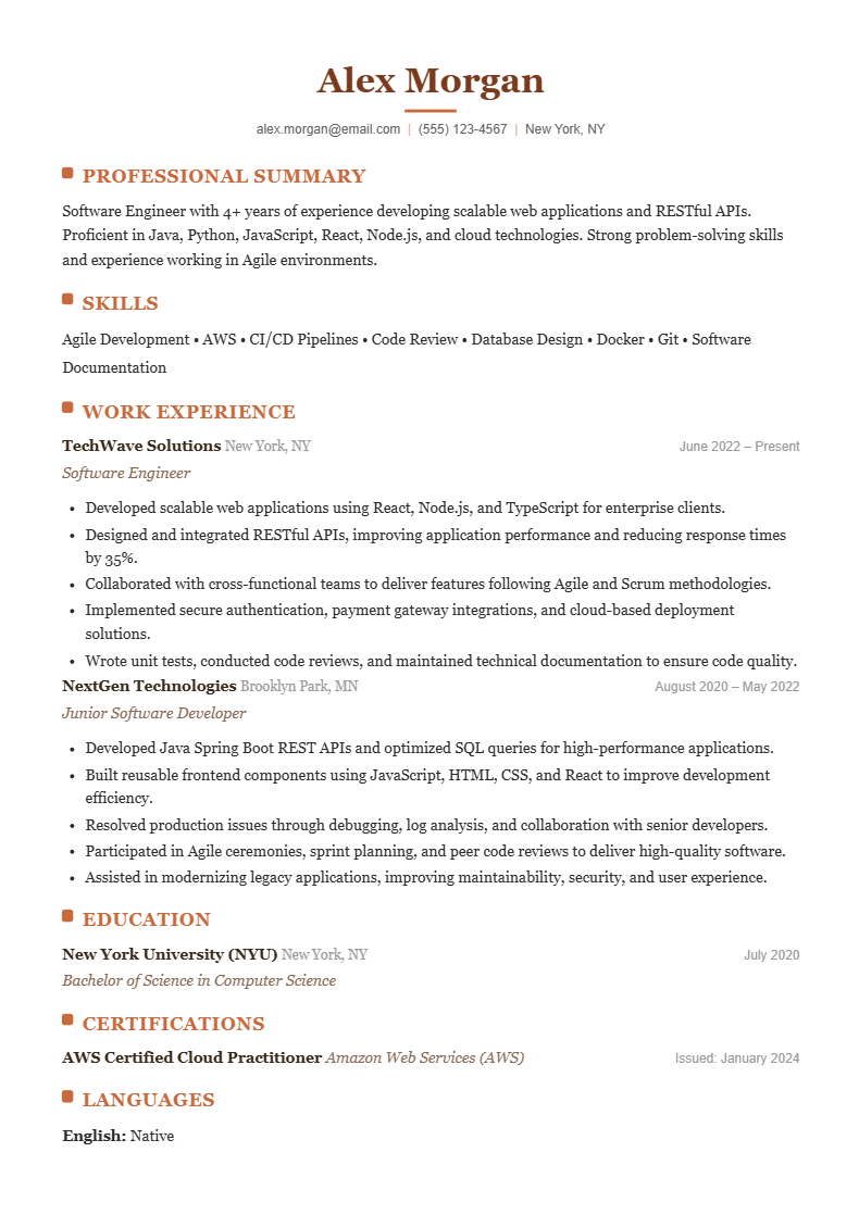 Warm ATS-friendly resume template